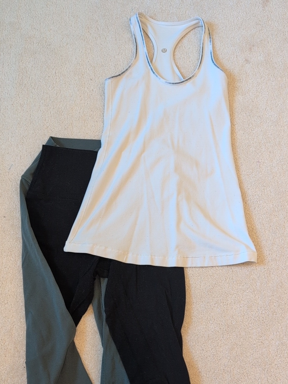 Lululemon Bundle - White Racerback Tank with Black and Olive Capris